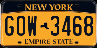 NY license plate GOW3468