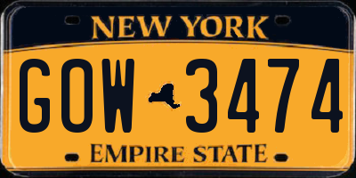 NY license plate GOW3474