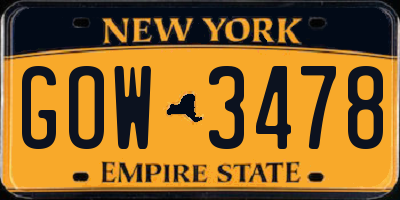 NY license plate GOW3478