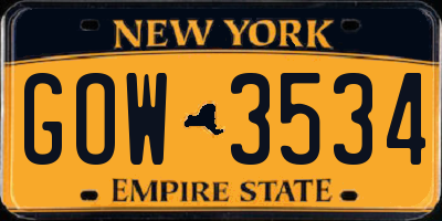 NY license plate GOW3534