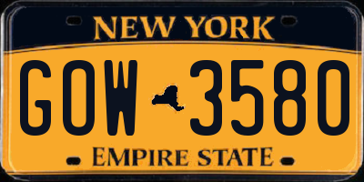 NY license plate GOW3580