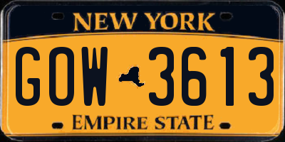 NY license plate GOW3613