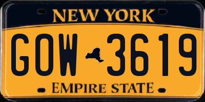 NY license plate GOW3619