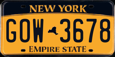 NY license plate GOW3678