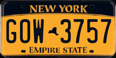 NY license plate GOW3757