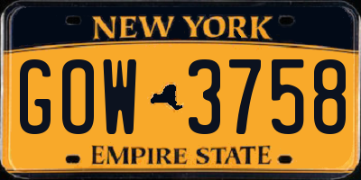 NY license plate GOW3758