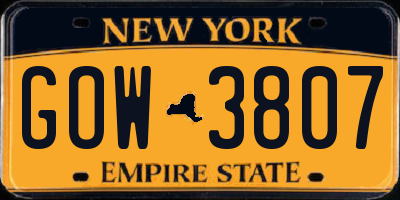 NY license plate GOW3807