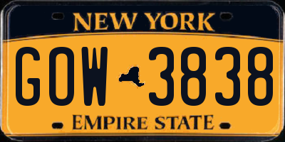 NY license plate GOW3838