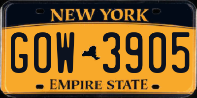 NY license plate GOW3905