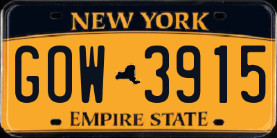 NY license plate GOW3915