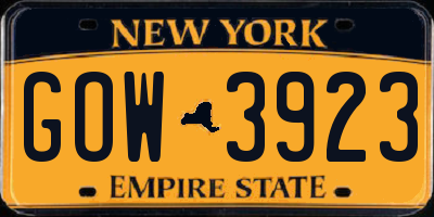 NY license plate GOW3923