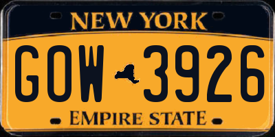NY license plate GOW3926