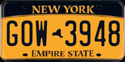 NY license plate GOW3948
