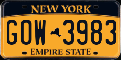 NY license plate GOW3983