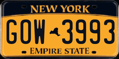NY license plate GOW3993
