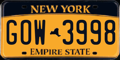 NY license plate GOW3998