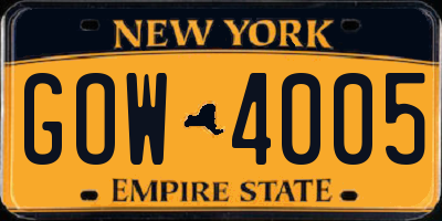 NY license plate GOW4005