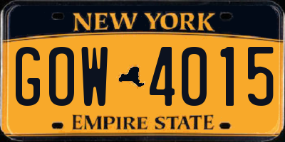 NY license plate GOW4015