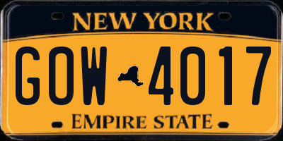 NY license plate GOW4017
