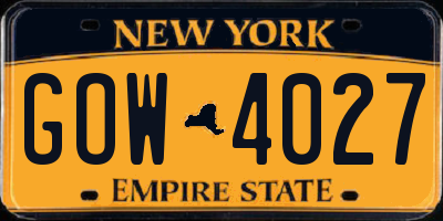 NY license plate GOW4027