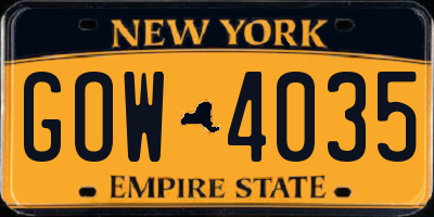 NY license plate GOW4035