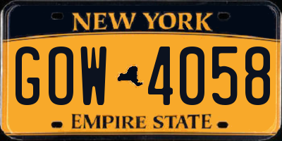 NY license plate GOW4058