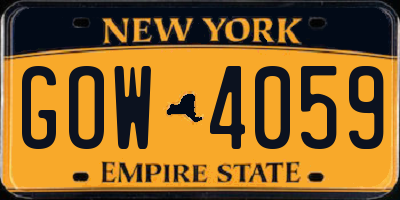 NY license plate GOW4059