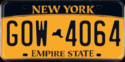 NY license plate GOW4064