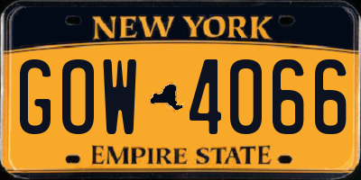 NY license plate GOW4066