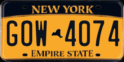 NY license plate GOW4074