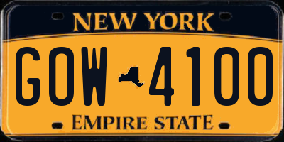 NY license plate GOW4100