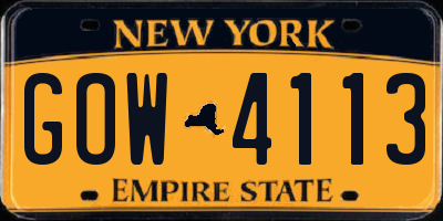 NY license plate GOW4113