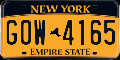 NY license plate GOW4165