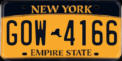 NY license plate GOW4166