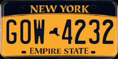 NY license plate GOW4232
