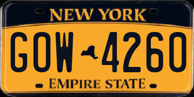 NY license plate GOW4260