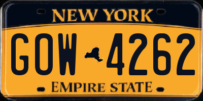 NY license plate GOW4262