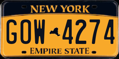 NY license plate GOW4274