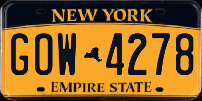 NY license plate GOW4278