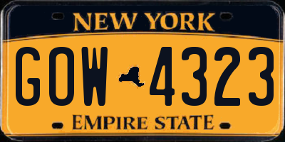 NY license plate GOW4323