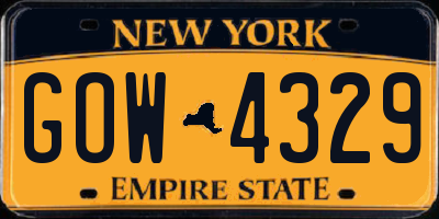 NY license plate GOW4329