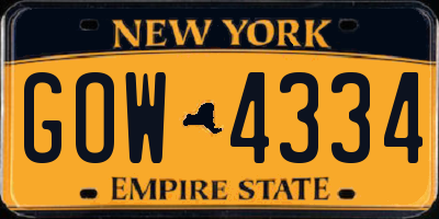 NY license plate GOW4334