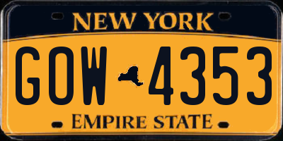 NY license plate GOW4353
