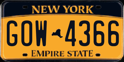 NY license plate GOW4366
