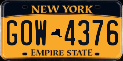 NY license plate GOW4376