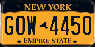 NY license plate GOW4450