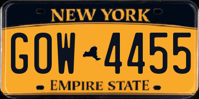 NY license plate GOW4455