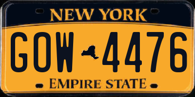 NY license plate GOW4476