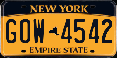 NY license plate GOW4542