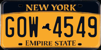 NY license plate GOW4549